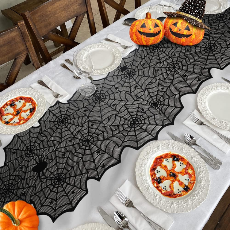 Black Lace Spider Web Table Runner